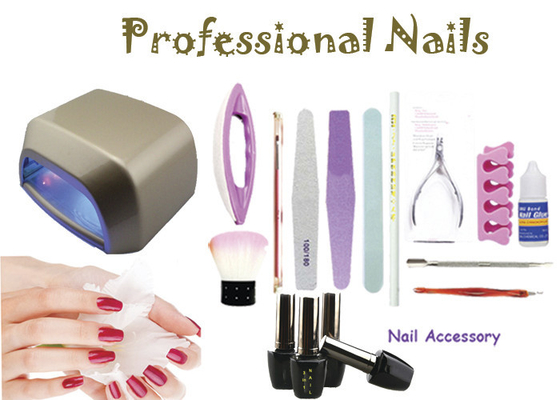 Gold Color LED Gel Nail Kits For Home / Lamp Timer Setting 30s , 60s , 90s